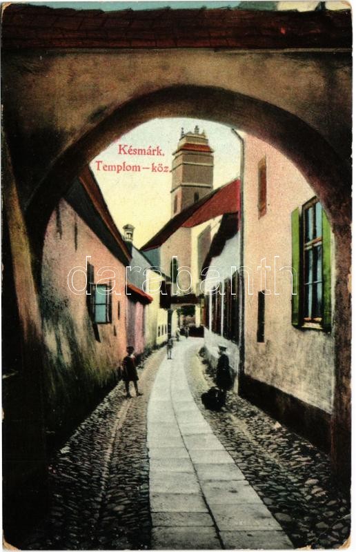 Késmárk, Kezmarok; Templom köz. Schmidt Emil kiadása / street (EK)