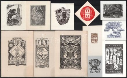 12 db ex libris és kisgrafika, főleg magyar, klf technikák, részben jelzettek