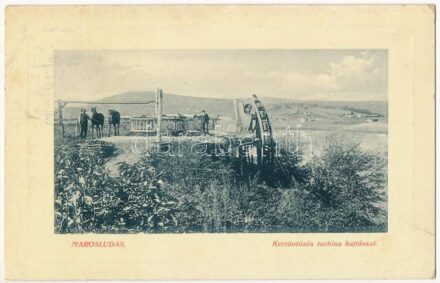 1911 Marosludas, Ludosul de Mures, Ludus; Kertöntözés turbina hajtással. W.L. Bp. 6405. Glück József kiadása 8006. / Garden irrigation with turbine drive, watering (EK)