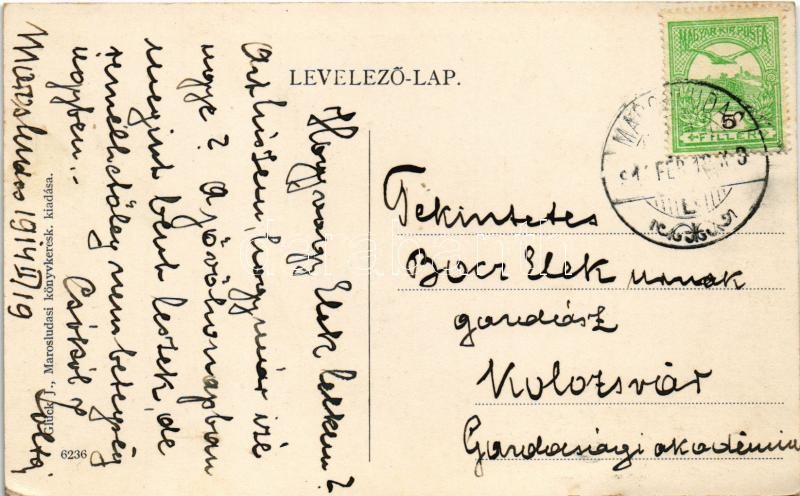 1914 Marosludas, Ludosul de Mures, Ludus; Király utca, templom, piac, Mihály Móritz üzlete. Glück J. kiadása / street, market, shops (EK) - Image 2