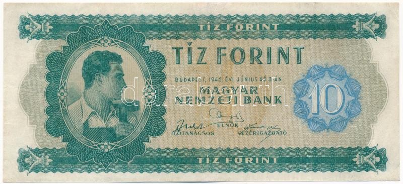 1946. 10Ft 'A 124 062685' T:III / Hungary 1946. 10 Forint 'A 124 062685' C:F Adamo F1