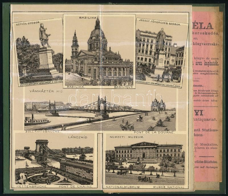 cca 1896 Budapest nevezetességeit bemutató leporelló, feliratozva, hátoldalában Szilágyi Béla könyv- és zeneműkereskedésének reklámjával, kötés gerincén kis sérülésekkel - Image 3
