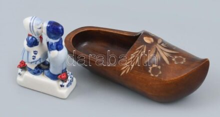 Holland fapapucs és mini porcelán figura. h:15, m:9cm