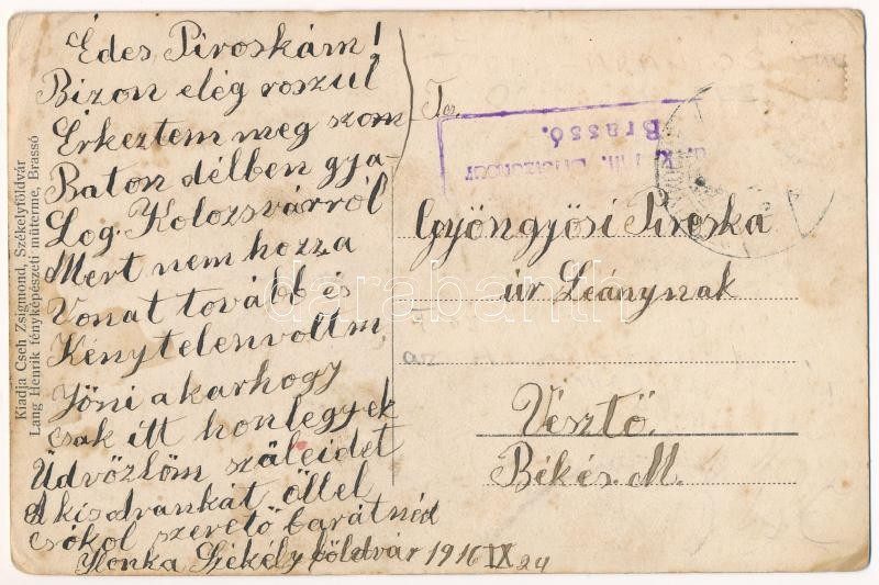 1916 Székelyföldvár, Feldioara-Razboieni, Razboieni-Cetate; Görögkeleti és református templom, Gróf Zichy János kastélya, Cseh Zsigmond üzlete és saját kiadása, Lang Henrik fényképészeti műterméből / castle, Orthodox and - Image 2