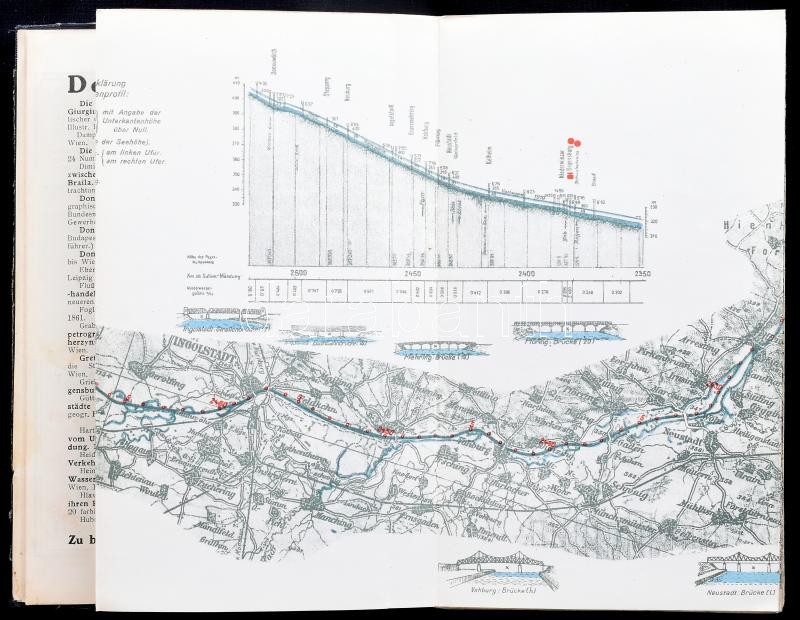 cca 1920-1930 Karte der Donau von Ulm bis zur Mündung. Unter Mitarbeit der Ersten Donau-Dampfschiffahrts-Gesellschaft. / A Duna térképe Ulmtól a torkolatig. Az Első Duna-Gőzhajózási Társaság közreműködésével készült kiadás. 1 :