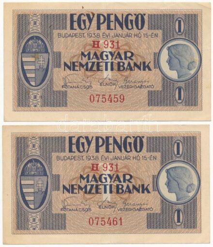 1938. 1P (2db, egyugrásos sorszámkövető: 'H931 075459' és 'H931 075461' T:III Adamo P1