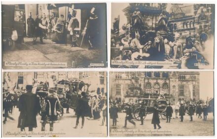 1916 IV. Károly király és Zita királyné koronázása Budapesten. Révész és Biró - 11 db szép állapotú fotó képeslap / Coronation ceremony of Charles I of Austria and Zita in Budapest - 11 original photo postcards in very nice condition