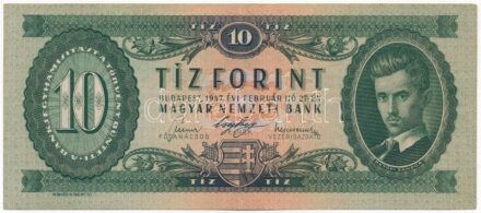 1947. 10Ft 'A 568 082225' T:III / Hungary 1947. 10 Forint 'A 568 082225' C:F Adamo F2