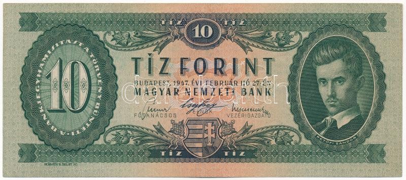 1947. 10Ft 'A 568 082225' T:III / Hungary 1947. 10 Forint 'A 568 082225' C:F Adamo F2