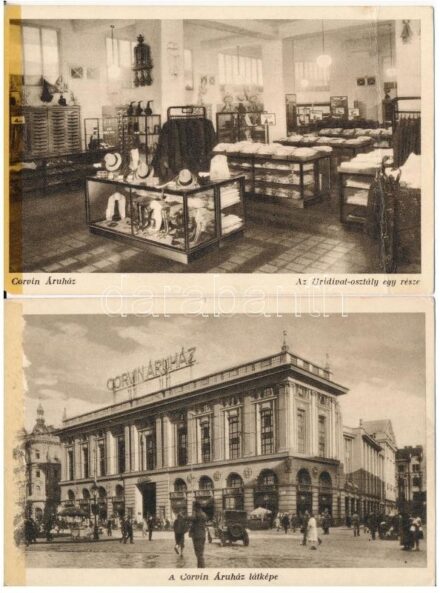 Budapest VIII. Corvin áruház - 7 db RÉGI képeslap / 7 pre-1945 postcards (ragasztónyom / glue marks)
