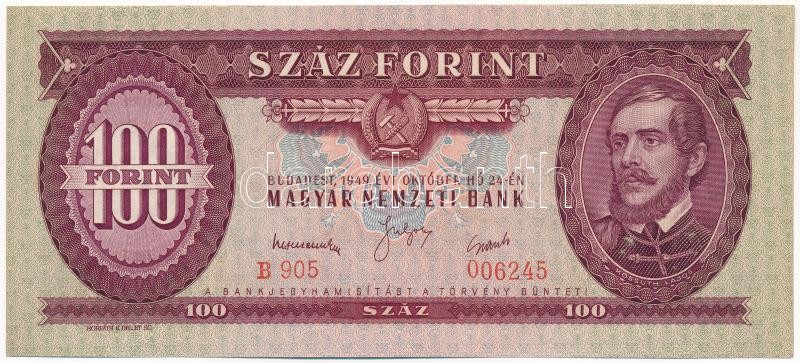 1949. 100Ft 'B 905 006245' nyomdai papírráncokkal T:I / Hungary 1949. 100 Forint 'B 905 006245' with printing creases Adamo F28