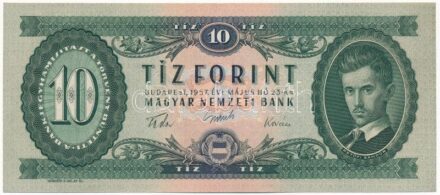 1957. 10Ft 'A 625 036173' T:II / Hungary 1957. 10 Forint 'A 625 036173' C:XF Adamo F4