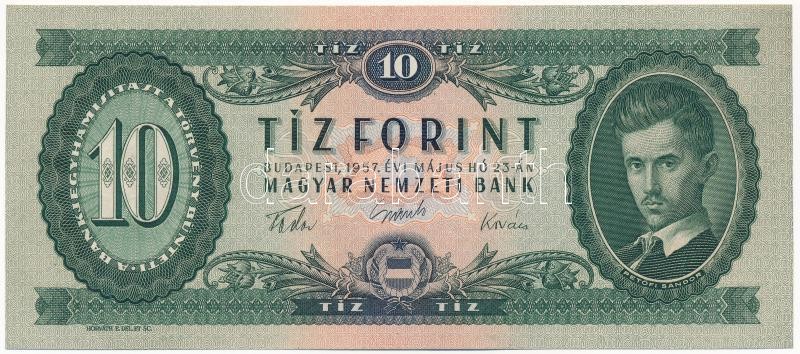 1957. 10Ft 'A 625 036173' T:II / Hungary 1957. 10 Forint 'A 625 036173' C:XF Adamo F4