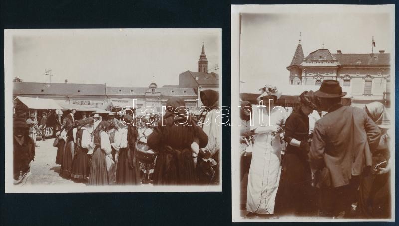 cca 1900-1910 Zilah, piac a Kossuth téren, 5 db fotó, 12x9 cm / Zalau, market, 5 vintage photos, 12x9 cm - Image 2