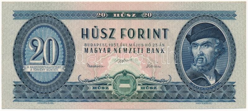 1957. 20Ft 'C 140 005853' T:I / Hungary 1957. 20 Forint 'C 140 005853' C:UNC Adamo F11