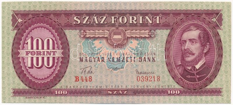 1957. 100Ft 'B 448 039218' T:I / Hungary 1957. 100 Forint 'B 448 039218' C:UNC Adamo F29