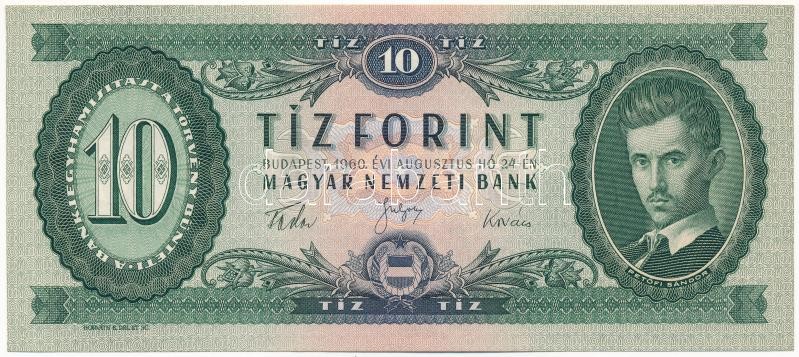 1960. 10Ft 'A 538 067743' T:I / Hungary 1960. 10 Forint 'A 538 067743' C:UNC Adamo F6