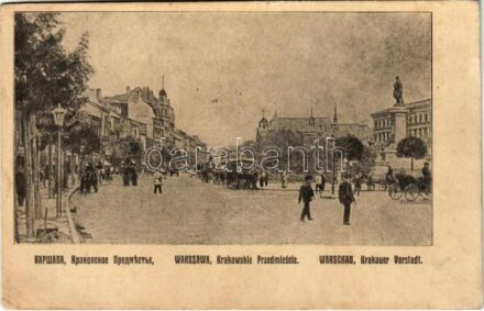 Warszawa, Varsovie, Varsó, Warschau, Warsaw; Krakowskie Przedmiescie / Krakauer Vorstadt / square, tram (Rb)