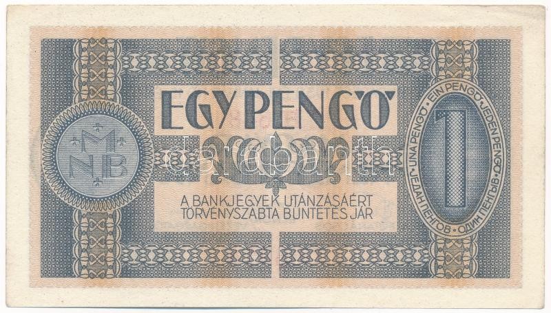 1938. 1P csillagos sorozatjellel '*H 648 088914' T:I- / Hungary 1938. 1 Pengő with star marked prefix 'H 648 088914' C:AU Adamo P1 - Image 2
