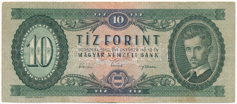 1962. 10Ft 'A 648 159544' fordított hátlapi '01'-es alapnyomattal T:III / Hungary 1962. 10 Forint 'A 648 159544' with reversed base print '01' on backside C:F Adamo F6