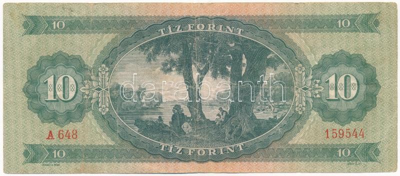 1962. 10Ft 'A 648 159544' fordított hátlapi '01'-es alapnyomattal T:III / Hungary 1962. 10 Forint 'A 648 159544' with reversed base print '01' on backside C:F Adamo F6 - Image 2