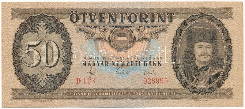 1965. 50Ft 'D 113 028995' T:I / Hungary 1965. 50 Forint 'D 113 028995' C:UNC Adamo F19
