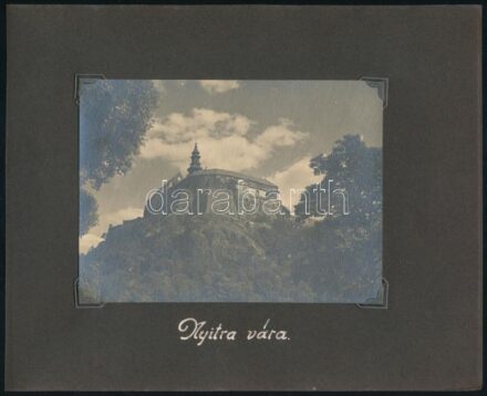 cca 1920-1940 Nyitra környékén készült képek (vár, folyó, búzaföld), 4 db fotó feliratozott albumlapokon, 15x11 cm