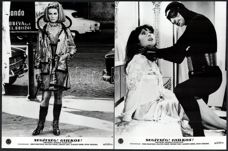 cca 1967 ,,Segítség! Gyilkos!' című olasz film jelenetei és szereplői, 13 db vintage produkciós filmfotó, a film illusztrált magyar plakátját külön tételben ld. a plakátok között, 18x24 cm - Image 2
