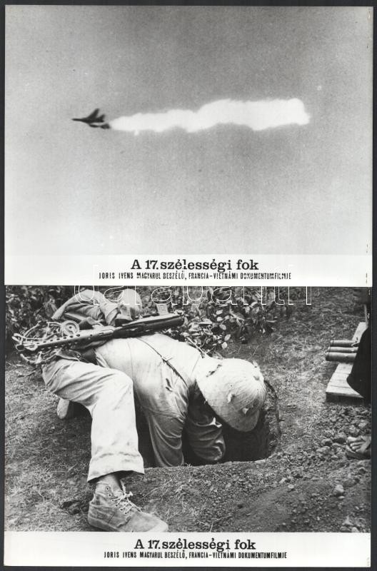 ,,A 17. szélességi fok' című francia-vietnámi dokumentumfilm helyszíne és szereplői, 9 db vintage produkciós filmfotó, a film illusztrált magyar plakátját külön tételben ld. a plakátok között, 18x24 cm