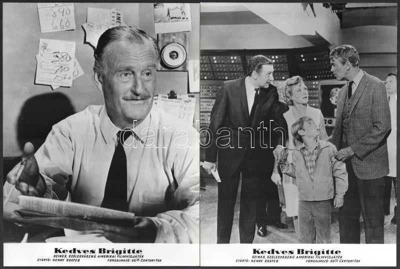 1965 ,,Kedves Brigitte' című amerikai film jelenetei és szereplői (köztük Brigitte Bardot), 13 db vintage produkciós filmfotó, a film illusztrált magyar plakátját külön tételben ld. a plakátok között, 24x18 cm