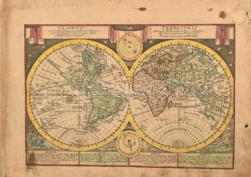 cca 1740-1750 Johann George Schreiber (1676-1750): Atlas Selectus von allen Koenigreichen und Ländern der Welt. Leipzig, én., Johann George Schreiber, 33 (kézzel színezett rézmetszetű térkép lap) t. Haránt-alakú félbőr-kötésben, - Image 4