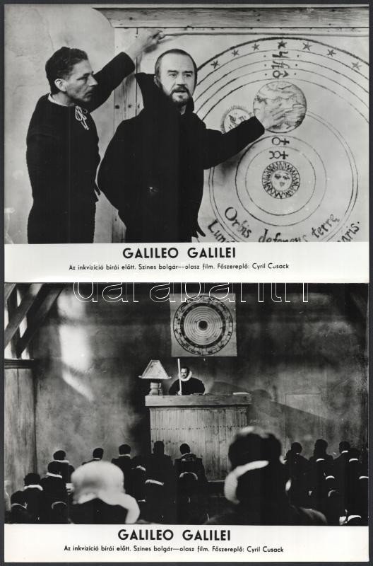 1968 ,,Galileo Galilei' bolgár-olasz film jelenetei és szereplői, 13 db vintage produkciós filmfotó, a film illusztrált magyar plakátját külön tételben ld. a plakátok között, 18x24 cm
