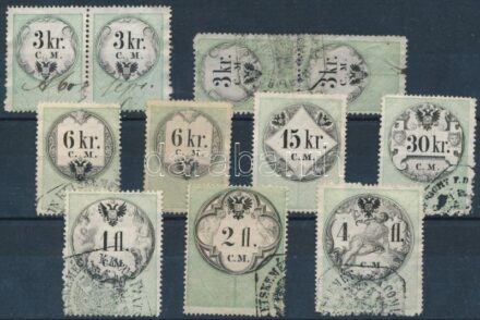 1854 Okmánybélyeg sor 3kr, 6kr, 15kr, 30kr, 1Fl, 2Fl, 4Fl CM.