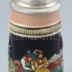 Német steinzeug, ónfedeles sörös korsó, jelzett: Egon Bay, kopott, m:15cm