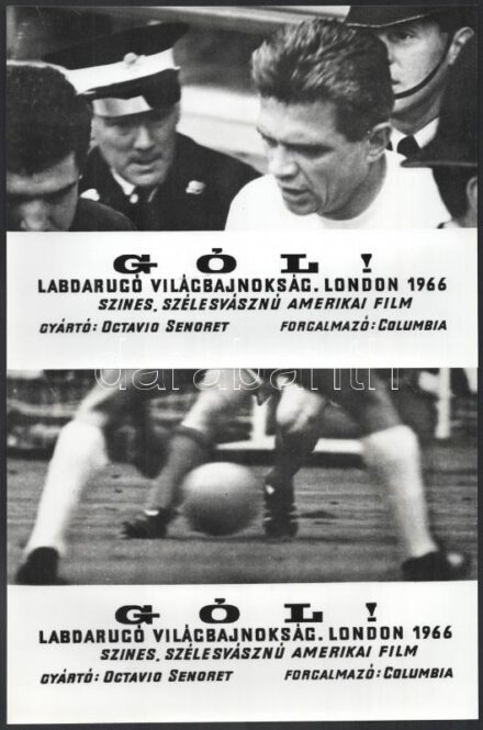 cca 1967 ,,Gól! - labdarúgó világbajnokság, London, 1966' című amerikai film jelenetei és szereplői, 8 db vintage produkciós filmfotó, a film szöveges, magyar nagy plakátját külön tételben ld. a plakátok között, 18x24 cm
