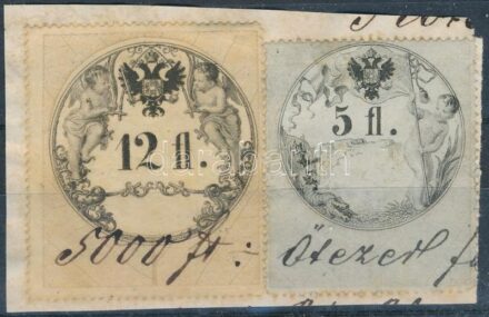 1858/63 5 Fl + 12 Fl illetékbélyeg kivágáson