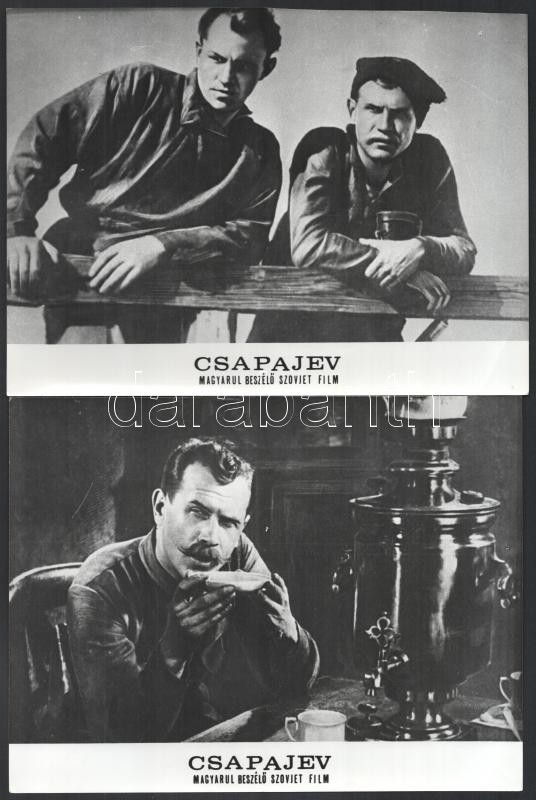 cca 1934 ,,Csapajev' című szovjet film jelenetei és szereplői, 13 db vintage produkciós filmfotó, a képek sarkán törésvonal, a film illusztrált magyar plakátját külön tételben ld. a plakátok között, 18x24 cm - Image 2