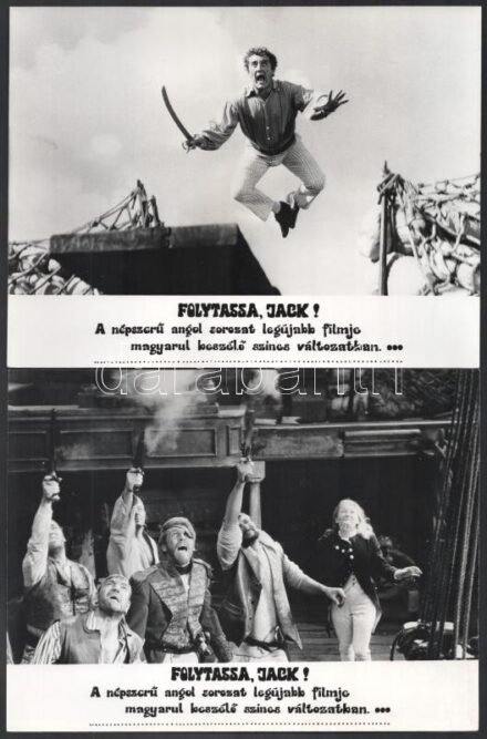1963 ,,Folytassa Jack' című angol film jelenetei és szereplői, 13 db vintage produkciós filmfotó, a film illusztrált magyar plakátját külön tételben ld. a plakátok között, 18x24 cm