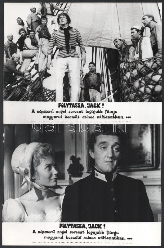 1963 ,,Folytassa Jack' című angol film jelenetei és szereplői, 13 db vintage produkciós filmfotó, a film illusztrált magyar plakátját külön tételben ld. a plakátok között, 18x24 cm - Image 2