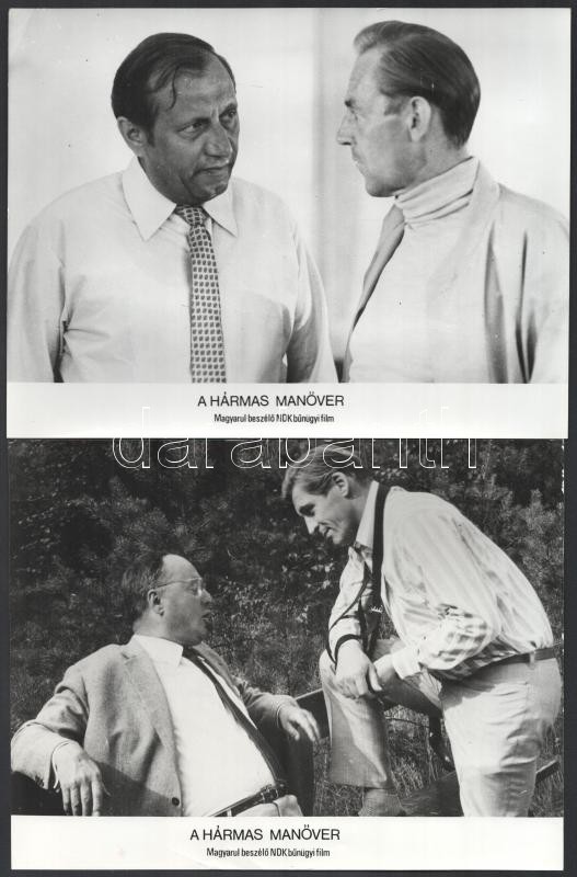 1969 ,,A hármas manőver' című NDK film jelenetei és szereplői, 9 db vintage produkciós filmfotó, képszéleken, sarkokon kisebb hibák, a film illusztrált magyar plakátját külön tételben ld. a plakátok között, 18x24 cm - Image 4