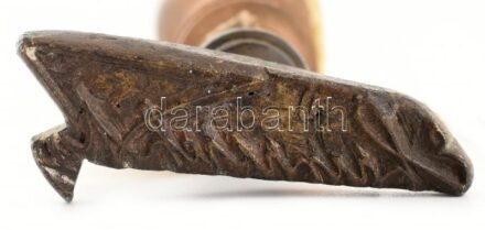Ehrenreich Sámuel (1860-1944) borsodcsabai, majd szilágysomlyói főrabbi bronz pecsétnyomója. fa nyéllel. Felirat 6 cm / Rabbi's sealmaker