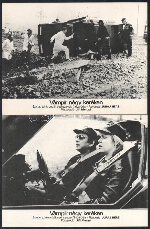 1977 ,,Vámpír négy keréken' című csehszlovák film jelenetei és szereplői, 12 db vintage produkciós filmfotó ofszet eljárással, egyoldalasan, kartonra nyomtatva, 18x24 cm - Image 3