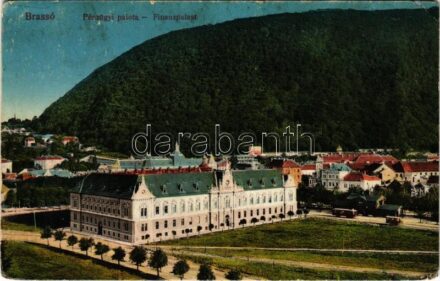 1917 Brassó, Kronstadt, Brasov; Pénzügyi palota, városi vasút állomása. Vasúti Levelezőlapárusítás 44. sz. - 1915. / Finanzpalast / Palace of Finance, urban railway station (EM)