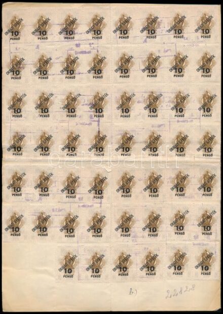 1946 Kisdedóvói oklevél 140 db 10P illetékbélyeggel