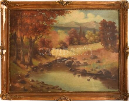 Czillik Jelzéssel: Táj. Olaj, vászon, jelzett, kissé sérült. Sérült fa keretben, 60x80 cm