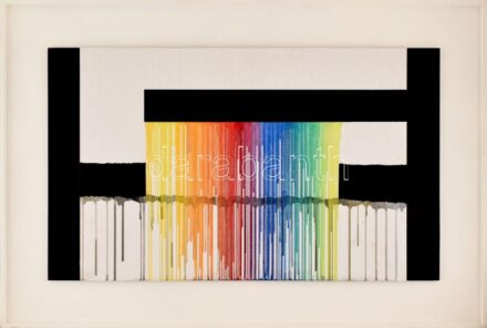ifj. Ficzek Ferenc (1975-): Folyatás. Gouache, karton, jelzett a hátoldalán, fakeretben. 50×84 cm