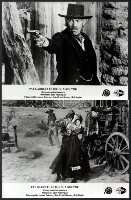 1973 ,,Pat Garrett és Billy, a kölyök' című amerikai western film jelenetei és szereplői (köztük James Coburn, Bob Dylan), 9 db vintage produkciós filmfotó, 18x24 cm