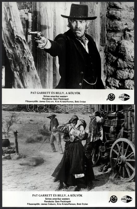 1973 ,,Pat Garrett és Billy, a kölyök' című amerikai western film jelenetei és szereplői (köztük James Coburn, Bob Dylan), 9 db vintage produkciós filmfotó, 18x24 cm