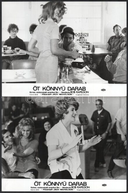 1970 ,,Öt könnyű darab' című amerikai film jelenetei és szereplői, 7 db vintage produkciós filmfotó, 18x24 cm