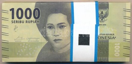 Indonézia 2016. 1000R (100x) eredeti banki kötegelővel, sorszámkövetők T:I,I- Indonesia 2016. 1000 Rupiah (100x) with wrapper, consecutive serials C:UNC,AU Krause P#141